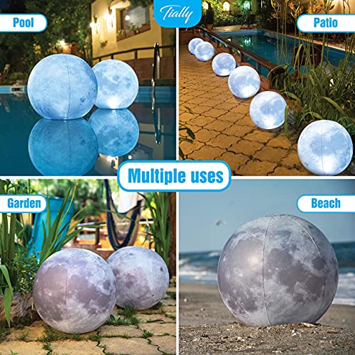 TIALLY 4 Pack Full Moon Solar Floating Pool Lights with Hand Pump for Inflatables - Waterproof 14" Solar Balls for Pool, Party Decor for Outdoor, Easy to Inflate with The Manual Balloon Hand Pump