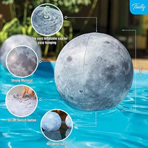 TIALLY 4 Pack Full Moon Solar Floating Pool Lights with Hand Pump for Inflatables - Waterproof 14" Solar Balls for Pool, Party Decor for Outdoor, Easy to Inflate with The Manual Balloon Hand Pump