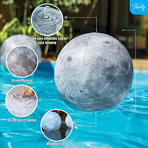 TIALLY 4 Pack Full Moon Solar Floating Pool Lights with Hand Pump for Inflatables - Waterproof 14" Solar Balls for Pool, Party Decor for Outdoor, Easy to Inflate with The Manual Balloon Hand Pump