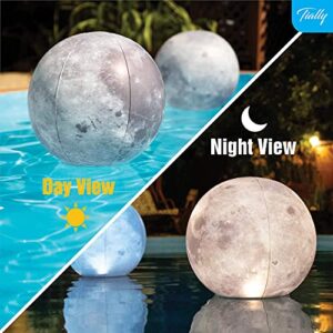 TIALLY 4 Pack Full Moon Solar Floating Pool Lights with Hand Pump for Inflatables - Waterproof 14" Solar Balls for Pool, Party Decor for Outdoor, Easy to Inflate with The Manual Balloon Hand Pump