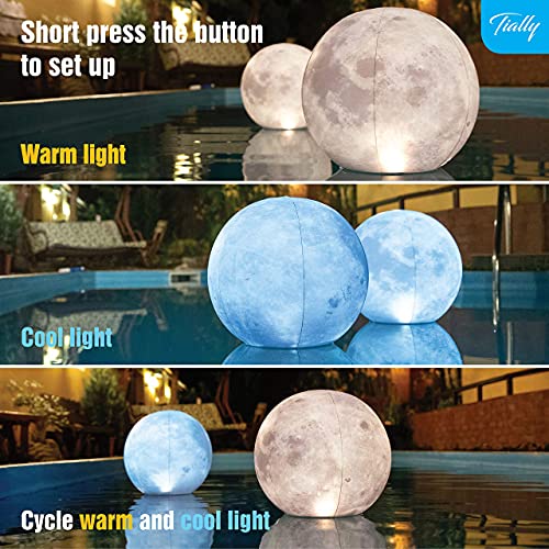 TIALLY 4 Pack Full Moon Solar Floating Pool Lights with Hand Pump for Inflatables - Waterproof 14" Solar Balls for Pool, Party Decor for Outdoor, Easy to Inflate with The Manual Balloon Hand Pump