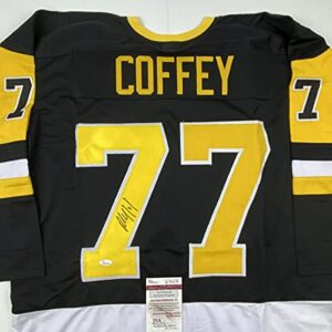 Autographed/Signed Paul Coffey Pittsburgh Black Hockey Jersey JSA COA