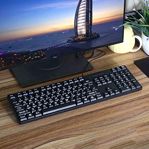 MCSaite Wired PS2 104 Keys Computer Keyboard with Stands,Black,Waterproof - US Layout Compatible for Windows, PC, Laptop