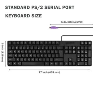MCSaite Wired PS2 104 Keys Computer Keyboard with Stands,Black,Waterproof - US Layout Compatible for Windows, PC, Laptop