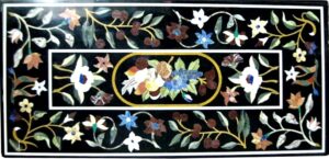 48" x 24" inch natural black marble dining table pietra dura floral marquetry patio table, outdoor furniture table, italian style table