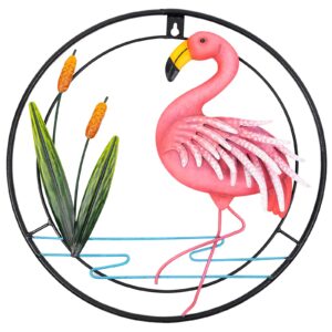 vidduo flamingo metal wall art hanging décor for indoor outdoor, flamingo wall plaque hanging artwork garden statues and sculptures wall mural yard garden decor for home room door patio yard, 13"