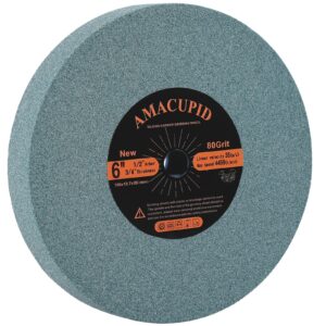 amacupid bench grinding wheel 6 inch, for sharpening carbide tools. green silicon carbide abrasive. 1/2 inch arbor, 3/4 inch thickness,80 grit