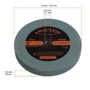 AmaCupid Bench Grinding Wheel 6 inch, for Sharpening Carbide Tools. Green Silicon Carbide Abrasive. 1/2 Inch Arbor, 3/4 inch Thickness,80 Grit