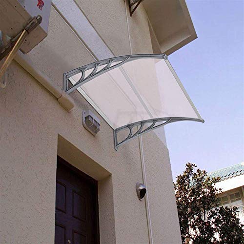 Flandre, Patio Door Window Awning Canopy, Polycarbonate Cover Front Door Outdoor Patio Awning Canopy UV Rain Snow Protection Hollow Sheet (40In x 32In, White CanopyGray Bracket), 40In x 32In, HT 100