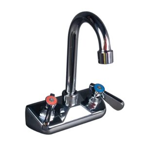 metalchef wall mount hand sink faucet 4-inch nsf dual lever handles 31/2-inch goose neck polish chrome no splashing. faucets come with a pair of 1/2" npt male inlets for fitting them directly.