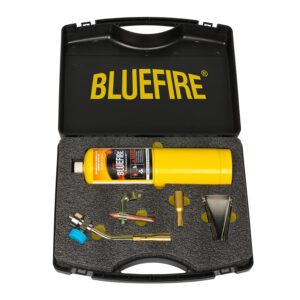 bluefire solid brass pencil flame gas welding torch head nozzle professional upgrade kit with mapp all-purpose bundle with hard box interchangeable heads fuel by map pro propane cga 600 cylinder