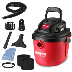 shop-vac 2.5 gallon 2.5 peak hp wet/dry vacuum, portable compact shop vacuum with collapsible handle wall bracket & multifunctional attachments for home, jobsite. 2036000
