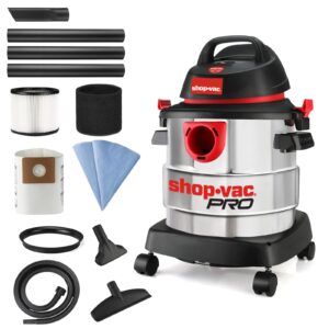 shop-vac 5 gallon 4.5 peak hp wet/dry vacuum, stainless steel tank, portable shop vacuum with attachments for jobsite, garage & workshop. 5989300