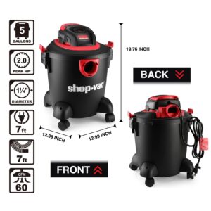 Shop-Vac 5 Gallon 2.0 Peak HP Wet/Dry Vacuum, Portable Compact Shop Vacuum with Collapsible Handle & Multifunction Attachments for Home, Jobsite, Garage, Car & Workshop. 2035000