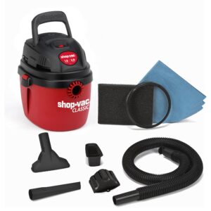 shop-vac 1.5 gallon 2.0 peak wet dry vacuum, portable compact shop vacuum with collapsible handle wall bracket & attachments, ‎2030100