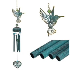 wind chimes outdoor deep tone,hummingbird memorial wind chimes, retro windchimes unique outdoor gifts, 27 inch windchimes with 4 tuned tubes, retro asphalt chime for garden patio balcony and home