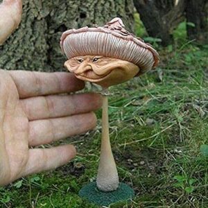 Positive Motion Engaged Miniature Happy Mushrooms Resin Garden Statue, Funny Mushroom Statue, Mini Happy Face Mushroom Resin Sculpture for Home Garden Outdoor Courtyard Lawn Decoration