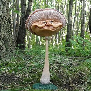 Positive Motion Engaged Miniature Happy Mushrooms Resin Garden Statue, Funny Mushroom Statue, Mini Happy Face Mushroom Resin Sculpture for Home Garden Outdoor Courtyard Lawn Decoration