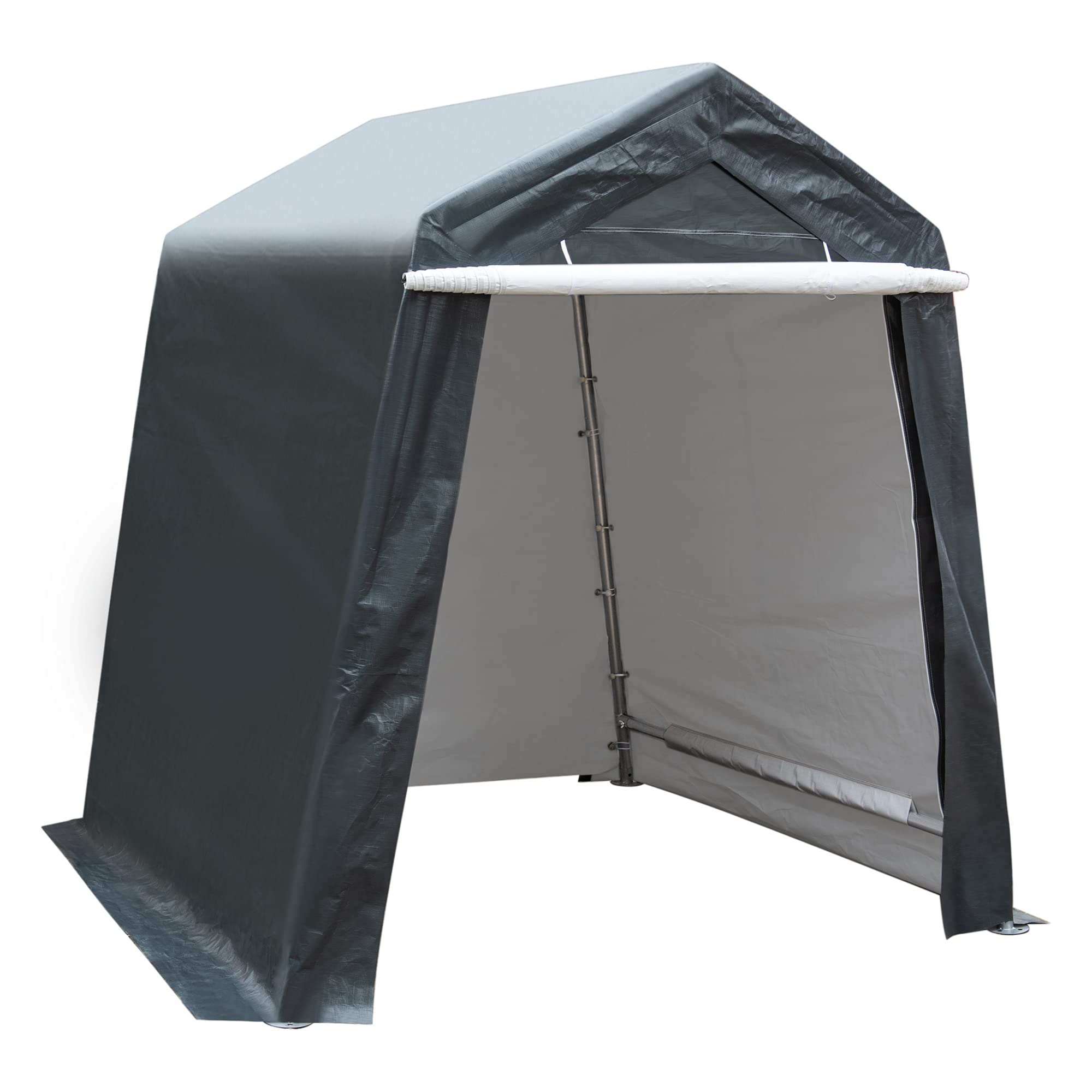 Laurel Canyon 6X6 Ft Portable Shed Storage Shelter Outdoor Carport Canopy with Detachable Roll-up Zipper Door Portable Garage Tent Kit for Motorcycle Gardening Vehicle ATV and Car, Gray