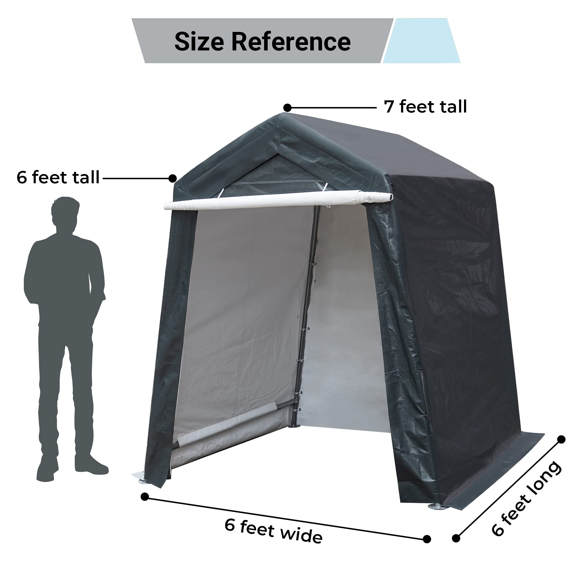 Laurel Canyon 6X6 Ft Portable Shed Storage Shelter Outdoor Carport Canopy with Detachable Roll-up Zipper Door Portable Garage Tent Kit for Motorcycle Gardening Vehicle ATV and Car, Gray