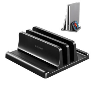 dofuhem dual-slot vertical laptop stand holder adjustable abs plastic double desktop notebook dock，space-saving for all macbook/surface/samsung/hp/dell/chrome book，black