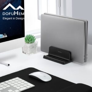 Dofuhem Dual-Slot Vertical Laptop Stand Holder Adjustable ABS Plastic Double Desktop Notebook Dock，Space-Saving for All MacBook/Surface/Samsung/HP/Dell/Chrome Book，Black