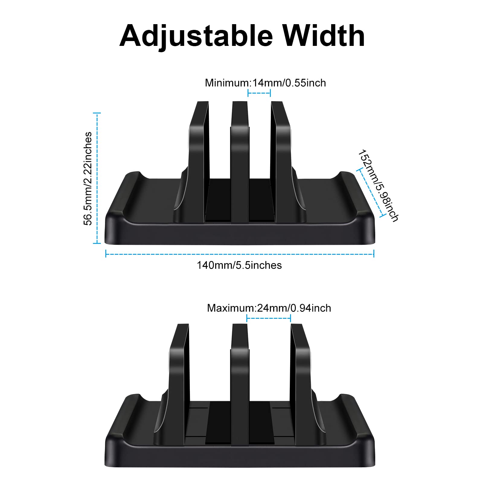 Dofuhem Dual-Slot Vertical Laptop Stand Holder Adjustable ABS Plastic Double Desktop Notebook Dock，Space-Saving for All MacBook/Surface/Samsung/HP/Dell/Chrome Book，Black