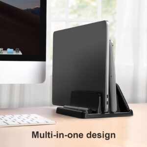 Dofuhem Dual-Slot Vertical Laptop Stand Holder Adjustable ABS Plastic Double Desktop Notebook Dock，Space-Saving for All MacBook/Surface/Samsung/HP/Dell/Chrome Book，Black