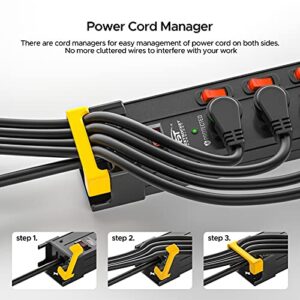 CRST 12 Outlet Heavy Duty Power Strip Surge Protector with Individual Switches, 15AMP/1875W Metal Power Strips with Cord Manager, 9FT, 1020J, for Garage, Workshop, Shop, Home Black