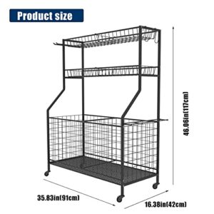 Lhysn Carbon Steel Sports Equipment Storage Rack, 2 Baskets, 2 Lockable Wheels Guaranteed