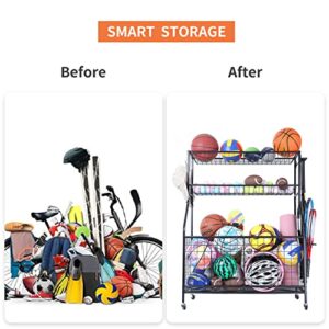 Lhysn Carbon Steel Sports Equipment Storage Rack, 2 Baskets, 2 Lockable Wheels Guaranteed