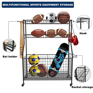 Lhysn Carbon Steel Sports Equipment Storage Rack, 2 Baskets, 2 Lockable Wheels Guaranteed