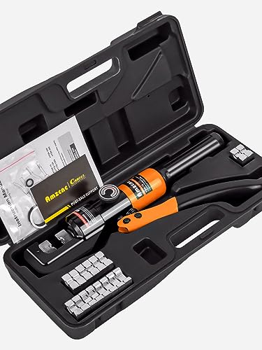 AMZCNC Hydraulic Cable Lug Crimper 10 US TON 12 AWG to 00 (2/0) Electrical Terminal Cable Wire Tool Kit with 9 Die (Crimping Tool)