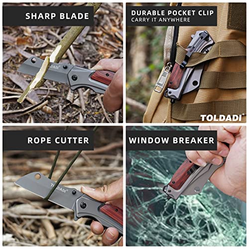 Toldadi Spring Assisted Pocket Knife for Men, 3.2 in Blade Folding Cleaver Pocket Knife With Liner Lock, Edc Camping Knife Gifts for Men Father Husband