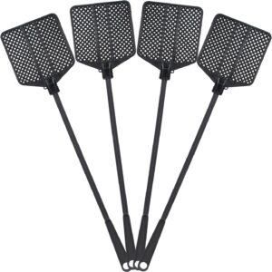 ofxdd rubber fly swatter, long fly swatter pack, fly swatter heavy duty, all black color (4 pack)