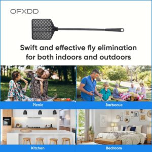 OFXDD Rubber Fly Swatter, Long Fly Swatter Pack, Fly Swatter Heavy Duty, All Black Color (4 Pack)