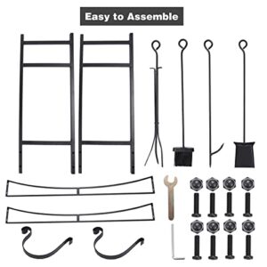 REDCAMP 4ft Firewood Rack with Kindling Holder and Tool Set, Heavy Duty Steel, Black