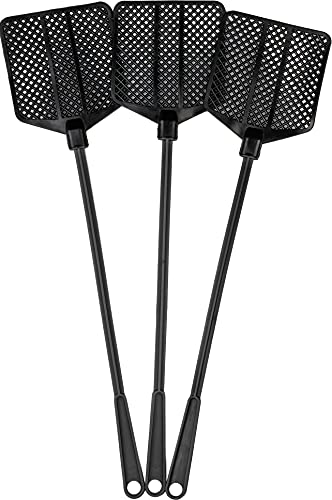 OFXDD Rubber Fly Swatter, Long Fly Swatter Pack, Fly Swatter Heavy Duty, All Black Colors (3 Pack)