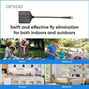 OFXDD Rubber Fly Swatter, Long Fly Swatter Pack, Fly Swatter Heavy Duty, All Black Colors (3 Pack)