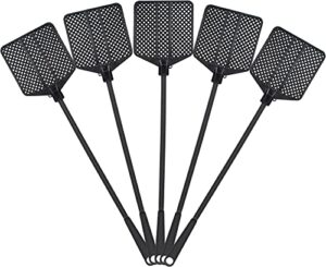 ofxdd rubber fly swatter, long fly swatter pack, fly swatter heavy duty, all black color (5 pack)