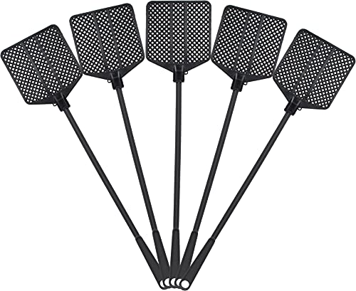 OFXDD Rubber Fly Swatter, Long Fly Swatter Pack, Fly Swatter Heavy Duty, All Black Color (5 Pack)