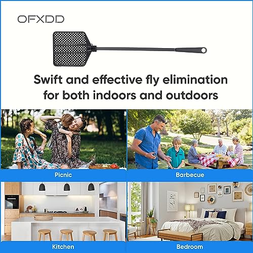 OFXDD Rubber Fly Swatter, Long Fly Swatter Pack, Fly Swatter Heavy Duty, All Black Color (5 Pack)