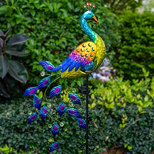 DREAMSOUL Solar Garden Lights Outdoor, Metal Peacock Decor Solar Lights Garden Stakes with Led String Lights, Waterproof Crackle Glass Ball Landscape Path Light for Lawn Patio Yard Garden Decorations