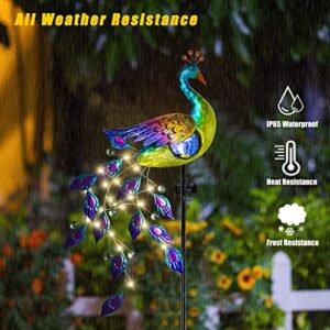 DREAMSOUL Solar Garden Lights Outdoor, Metal Peacock Decor Solar Lights Garden Stakes with Led String Lights, Waterproof Crackle Glass Ball Landscape Path Light for Lawn Patio Yard Garden Decorations