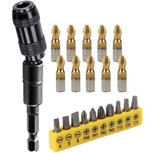 yakamoz pivoting bit tip holder flexible magnetic screwdriver bits holder knuckle extender with 20-piece slotted phillips torx screwdriver set for tight spaces or corners