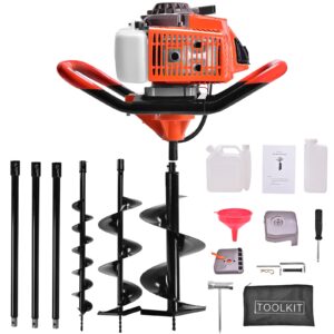 72cc auger post hole digger - wuyule 3kw 2 stroke gas powered post hole digger for drill, earthquake auger kit with 3 extension rods 3 auger bits(4" & 8" & 12")