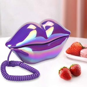Zunate Electroplate Creative Lip Telephone, Fashionable Funny Multi-Functional Desktop Landline Phone for Home Office, Decoration Gift
