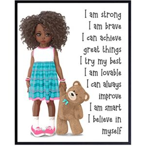 African American Girl Positive Affirmations - Black Wall Art - African American Wall Art - Little Girls Bedroom - Inspirational Sayings for Wall Decor - Positive Quotes Wall Decor - Toddler Girls Room