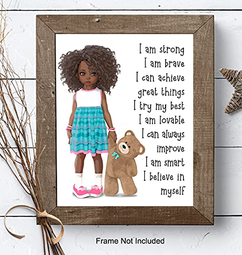 African American Girl Positive Affirmations - Black Wall Art - African American Wall Art - Little Girls Bedroom - Inspirational Sayings for Wall Decor - Positive Quotes Wall Decor - Toddler Girls Room