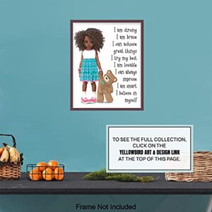 African American Girl Positive Affirmations - Black Wall Art - African American Wall Art - Little Girls Bedroom - Inspirational Sayings for Wall Decor - Positive Quotes Wall Decor - Toddler Girls Room